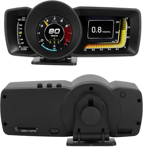 Car Dashboard, OBD2 Gauge HUD + Universal GPS Speedometer 3 LCD Screen Multifunction Digital Speed Meter, Speed KM/H Voltage Oil Temperature Pressure OBDii Faulty Code, for in Kuwait