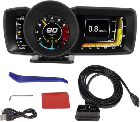 Car Dashboard, OBD2 Gauge HUD + Universal GPS Speedometer 3 LCD Screen Multifunction Digital Speed Meter, Speed KM/H Voltage Oil Temperature Pressure OBDii Faulty Code, for in Kuwait