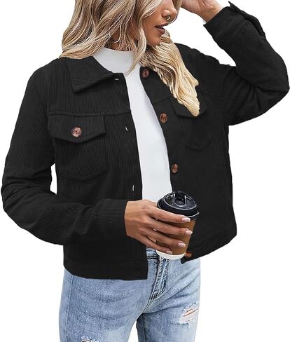 Alaster Queen Women's Corduroy Shacket Lined Jacket Fall Winter Button Down Long Sleeve Cropped Jacket with Pockets in Saudi Arabia