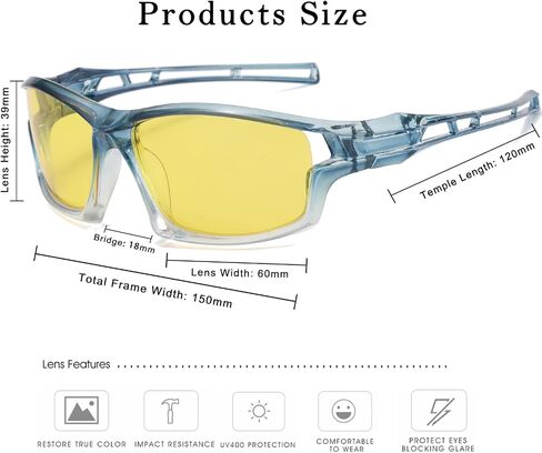 Long Keeper Polarized Night Vision Sunglasses Night Driving Glasses for Men Women Wrap Around Yellow Lens Cycling Sun Glasses in Kuwait
