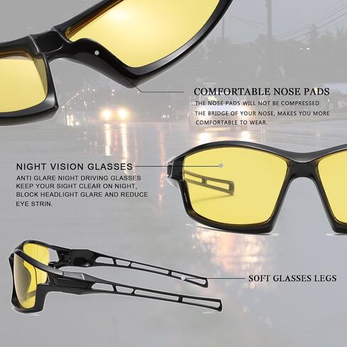 Long Keeper Polarized Night Vision Sunglasses Night Driving Glasses for Men Women Wrap Around Yellow Lens Cycling Sun Glasses in Kuwait