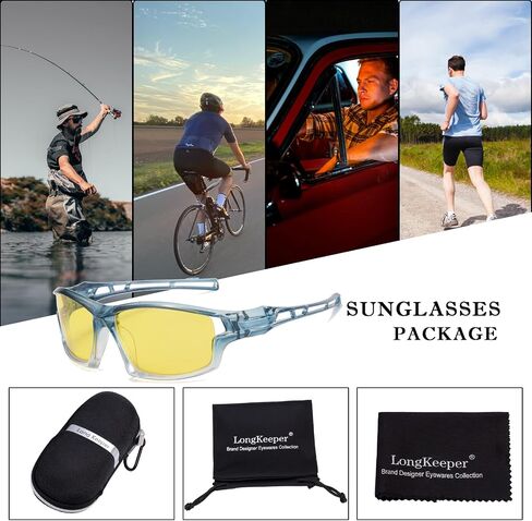 Long Keeper Polarized Night Vision Sunglasses Night Driving Glasses for Men Women Wrap Around Yellow Lens Cycling Sun Glasses in Kuwait