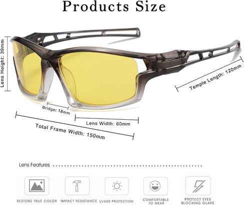 Long Keeper Polarized Night Vision Sunglasses Night Driving Glasses for Men Women Wrap Around Yellow Lens Cycling Sun Glasses in Kuwait