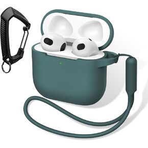 Zelaxy Compatible with Airpods 4 Case, Cover Compatible with Airpods 4th Generation Case Soft Silicone, Shockproof Slim Cases for Airpod Case, Visible LED, with Buckle & Hand Strap(Pine Green)