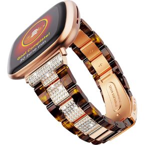Compatible with Fitbit Versa 3/Fitbit Sense Bands Women, Bling Diamonds Stainless Steel Resin Watch Band Bracelet Replacement Strap for Fitbit Versa 3