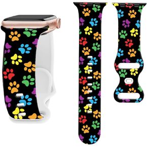 Sport Band Animal Print Compatible With Apple Watch Bands 49mm 45mm 44mm 42mm 41mm 40mm 38mm Women Men,Silicone Cute Dog Cat Paw Print Design Replacment Strap For Iwatch Series 9,8,7,6,5,4,3,2,1,Se