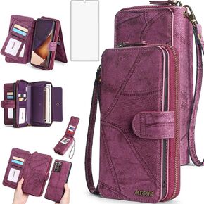 Asuwish Phone Case for Samsung Galaxy Note 20 Ultra 5G Zipper Wallet Cover with Screen Protector and Flip Mirror Card Holder Cell Note20 Plus Notes 20Ultra Note20+ U + 20+ Twenty Not S20 Men Wine Red