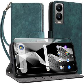 for Cricket Debut S3 Wallet Case with Screen Protector,Women Men RFID Blocking PU Leather Flip Cover Wrist Strap Credit Card Slots Phone Case for Cricket Debut S3,Green