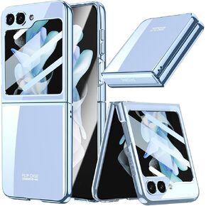 NINKI Compatible for Samsung Galaxy Z Flip 6 Case with Built-in Screen Protector,for Galaxy flip6 Transparent All-Round Camera Protective Translucent Case for Samsung Galaxy Z Flip 6 Blue