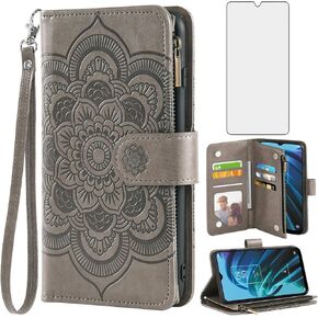 Asuwish Phone Case for TCL 30XE/30V/4X/20AX/20A/20R/Bremen 5G Wallet Cover with Tempered Glass Screen Protector and Flip Credit Card Holder Stand Cell TLC T601DL 30 XE XE5G V 20 AX R A 6.67 Women Grey