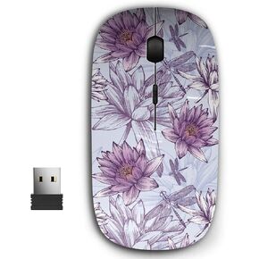 2.4G Ergonomic Portable USB Wireless Mouse for PC, Laptop, Computer, Notebook with Nano Receiver (Water Lilies Dragonflies)