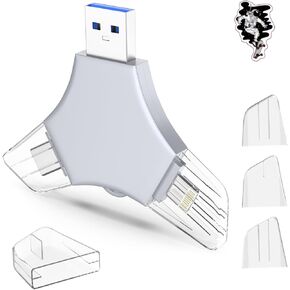 USB 3.0 محرك أقراص فلاش 64 جيجا بايت لجهاز iPhone ، 3in1 عصا تخزين حارس مرمى صور الذاكرة الخارجي لالتقاط الصور/الفيديو/البيانات الاحتياطية ، V3.30 محركات الإبهام عالية السرعة لجهاز iPhone/iPad/Android/PC - رمادي الصلب