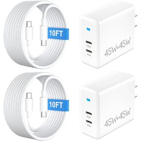 i Phone 16 Charger Fast Charging, 2Pack 45W Dual Port USB C Fast Charger Block with 10FT USB C to USB C Long Charging Cable Cord for iPhone 16 Pro/16 Pro Max/16 Plus/15 Pro/15 Pro Max/15 Plus, i Pad