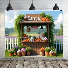 Easter Backdrop 10x8ft Spring Flower Carrots Shop Easter Backdrops for Photography Countryside Outdoor Eggs Easter Background Backdrop for Birthday Easter Party Decorations Banner