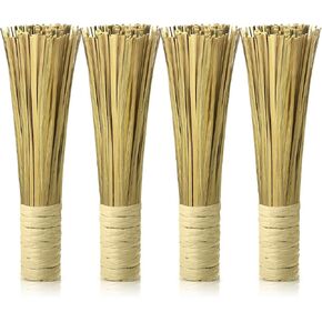 12 Inches Wok Brush Cleaning Whisk Bamboo Scrub Brush Kitchen Cleaning Bamboo Pot Scraper Scrubber Dish Pan for Cooking Skillet Grill Utensils Scrubbing (4 Pack)