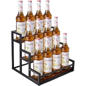 منظم شراب القهوة ثلاثي المستويات ، الخشب والمعادن ، 12 رفوف تخزين الزجاجة لمحطة القهوة المطبخ in Kuwait