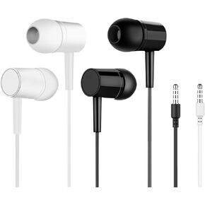 Wired Headphones, Wired Earbuds in-Ear with Microphone, Noise-Canceling Running Headphones, Heavy Bass Stereo, Comfortable Fit, 3.5mm Jack, 2 Packs (Black+White)