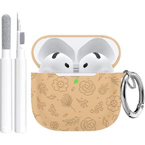 Maxjoy for Apple Airpods 4th Generation Case Cover(2024), Silicone Case with Cleaner Kit & Keychain Compatible with Airpods 4 case for Women,Men(Yellow Broken Flowers)