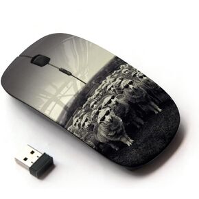 [ Optical 2.4G Wireless Mouse ] [ Lamb Sheep Black White Vignette Country ]
