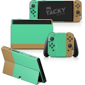 Tacky Design Green Color Skin Compatible with Nintendo Switch OLED Skin Wrap Cover, Color Blocking Skin for Nintendo Switch OLED Stickers, Premium Vinyl 3M Full Wrap Decal