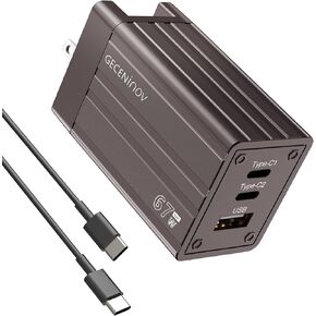 67W/65W USB C Charger Block,GaN Charger with Foldable Plug,Type C Fast Charging with 6ft USB-C to USB-C Cable for i-Phone iPad MacBook Pro/Air, Laptop, Galaxy,Replace for 45W ect