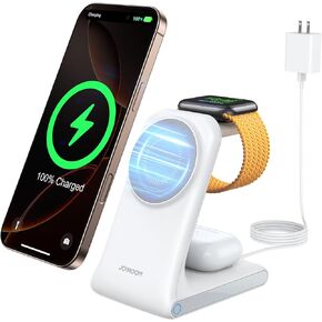 JOYROOM 3-in-1 Wireless Charging Station, Wireless Phone Charger Stand Compatible with Magsafe Charger, 15W Charging Station for Multiple Devices for iPhone 16, 15, 14, 13, Apple Watch, AirPods