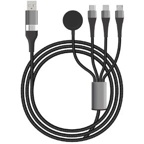 100W 4-in-2 USB Multi Port 10FT Long Cable, USB-A/C to USB-C/IP/Micro/Wireless Watch Charging Cable, Compatible with Phone 16-11, i-Watch 1-9, Galaxy S24-21, i-Pad Air/Pro, Camera,Black