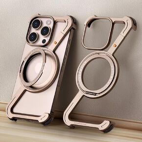 Z Case for iPhone 16 Pro Max Metal Frameless with Mag Safe Kickstand 360° Rotatable Minimalist Shockproof Slim Hard for iPhone 16pro Max Ultra Thin Cover with Ring Holder Magnetic Stand Desert