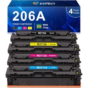 LEMERO UEXPECT 206A Toner Cartridges 4 Pack with Chip Replacement for 206A Toner Cartridges HP Set 206A 206X for HP Color Laserjet Pro MFP M283fdw M255dw M283cdw M255cdw Printer W2110A W2110X