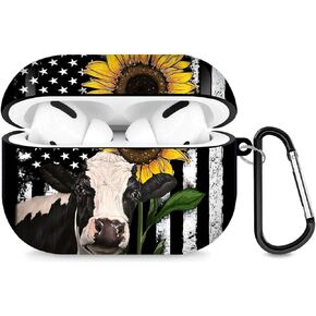 Cow Sunflower Flag Airpods Case Compatiable with Airpods pro - Airpods pro Cover with Key Chain, Full Protective Durable Shockproof Personalize Wireless Headphone Case