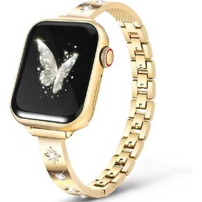 QINGQING Compatible with Apple Watch Band, Dressy Jewelry Bracelet Stainless Steel Metal Strap Women Wristband for iWatch Series 10 9 8 7 6 5 4 3 2 1 SE Ultra