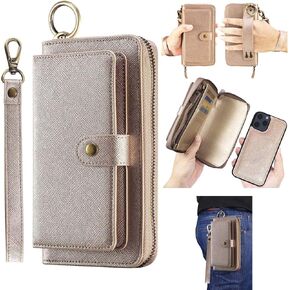 LITOU AIFENGCASE Phone Case Compatible with iPhone 12/iPhone 12 Pro,Wallet Case for Women Men,Wristlets Clutch Zipper Leather Pouch Wallet Flip Case Card Holder Magnetic Detachable Back Cover,RG