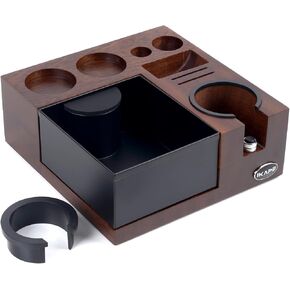 IKAPE V5 Espresso Knock Box, Espresso Coffee Organizer Box Fit for Storage 51, 54, 58MM Espresso Tamper, Distributor, Portafilter & Puck Screen Accessories, Natural Sandywood Station Base(9 IN One)