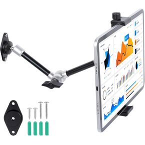 Tablet Wall Mount Holder with 2 AMPS Drill Base & 360°Rotation 10" Aluminium Magic Arm, iPad Holder for Truck/Car/Desk, Compatible with iPad Pro 12.9,Air,Mini, Kindle fire 7-13" Tablets