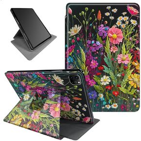 بالنسبة إلى IPAD Pro 11 Inch Case 2024 (M4) 360 ، فإن الدقة التناوب ، غطاء ذكي مع Auto Wake/Sleep Case لـ iPad Pro 11 Inch 5th Generation 2024 - Floral Flower