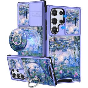 Buleens for Samsung Galaxy S25 Ultra Case - with Ring Stand & Camera Cover Aesthetic Cute Designed for Women Girls Girly Kawaii Castle Flowers for Samsung S25 Ultra Phone Case Compatible with Magsafe