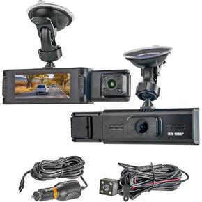 3 Channel Dash Cam, Dash Camera, 1080P Full UHD Car Camera Front and Rear Inside with 64GB Card, Super Night Vision,3.16'' IPS Screen,170°Wide Angle,WDR, 24H Parking Mode, Loop Recording
