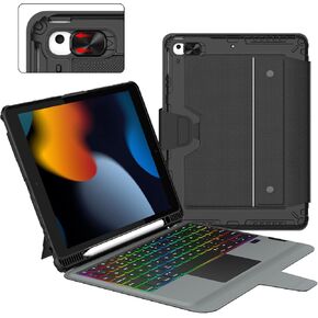 Nillkin for iPad 9th Generation Case with Keyboard 10.2 Inch - Slide Camera Cover - Detachable Backlit Keyboard Case with Pencil Holder & Trackpad for iPad 8th Gen/7th Gen