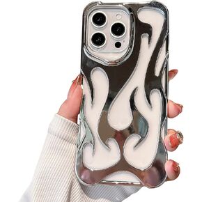 Fashion Flame Bumper Case for iPhone 16 Pro Max, [3D Luxury Electroplate Glittery] [Hollow Heat Dissipation Design] Slim Fit Shockproof Protective Soft Cover -Silver