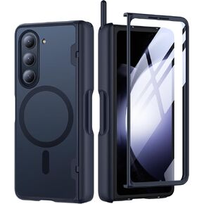 MOBOSI Magnetic for Samsung Galaxy Z Fold 4 Case, Compatible with Magsafe, Built-in Hinge Protection & Front Screen Protector Full Body Rugged Slim Phone Case for Z Fold4 with S Pen Holder, Black
