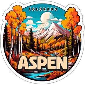 Aspen Colorado Sticker Travel Weatherproof Souvenir Decal Vinyl Small Waterproof for Water Bottle Mug Passport Notebook Laptop Computer Phone Car Stickers Size - 4"×4"