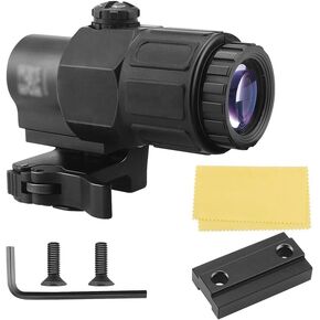 G33/G43/G45 3X/5X Magnifier，for Red Dot Sight，with Standard Spacer Mount & Side FILP Up QD Mount & Lens Protection Cover，Quick Release，Multi Coated Glass，Lightweight & Compact (G33 3X Magnifier BK)