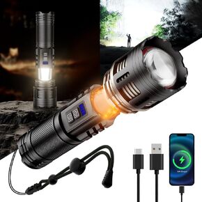 SKYFIRE LED Rechargeable Flashlight High Lumens with Ambient Lamp,Super Bright Tactical Flashlights with 2 Colors,Focusable,Waterproof Flash Light for Camping Essentials,Outdoor&Home-Black