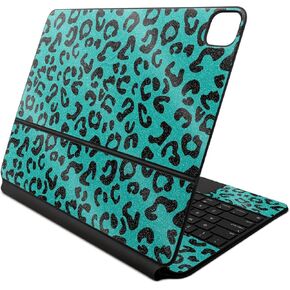 Glossy Glitter Skin Compatible with Apple Magic Keyboard for iPad Air 13-inch (M2) 2024 - Teal Leopard - Premium 3M Vinyl Protective Decal Cover - Easy to Apply | Crafted in The USA by MightySkins