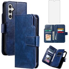 Asuwish Phone Case for Samsung Galaxy A15 5G/4G Wallet Cover with Tempered Glass Screen Protector Flip Credit Card Holder Slot Stand Purse Folio Pocket Mobile Leather Cell A 15 G5 15A Women Men Blue