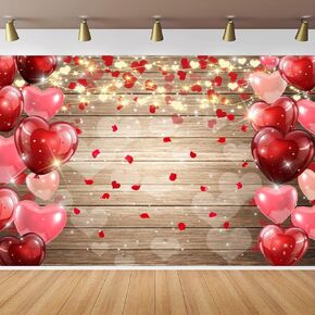 Valentines Day Backdrop for Valentine's Day Wedding Bridal Shower Party Decorations, Rustic Wood Lighting Red Love Heart Valentine's Day Photography Background, Mother's Day Banner 10x8ft