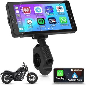 5.5'' Portable CarPlay Screen for Motorcycle, Wireless Car Play & Android Auto for Motorbike, Motorcycle Carplay GPS Navigation, WiFi Online Video, Dual Bluetooth
