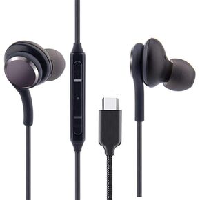 Stereo Earphones Compatible for Samsung Galaxy Note 10, Note 10+, S10, S9 Plus, Braided Cable with Mic and Volume Remote - Type-C Connector