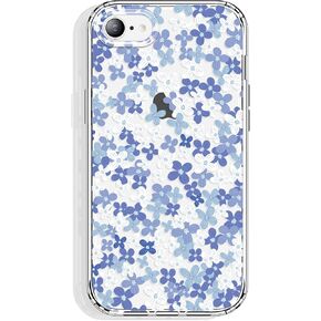 for iPhone SE Case (2022/2020/3rd/2nd), iPhone 8/7 Case 4.7 Inch Clear with Floral Design, Cute Protective TPU Bumper + Shockproof Non Yellowing Cover for Women and Girls (Tiny Flowers/Blue)
