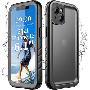 Cozycase Compatible with iPhone 13 Waterproof Case - Full Body Dustproof Shockproof Built-in Screen Protector Rugged Waterproof Case for iPhone 13 6.1 Inch Black